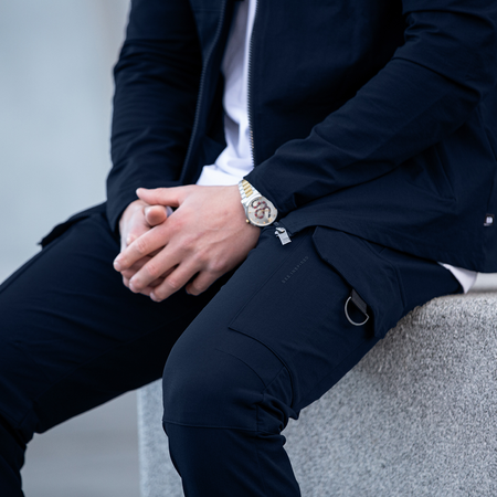 Bee Inspired Guardiola Cargo Pants in Dark Navy, regular fit cargo trousers with utility pockets and tonal branding