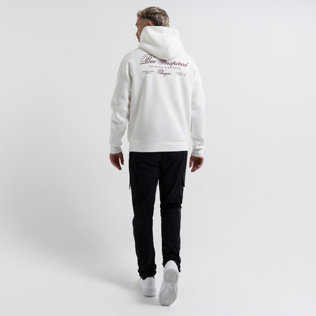Bee Inspired Olise Hoodie in Ivory, relaxed fit hoodie with stretch cuffs and hem, close-up