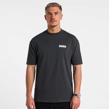 Bee Inspired Aguirre T-Shirt in Charcoal, relaxed fit tee with a raised print across chest and back, alternate angle