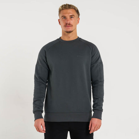 Bee Inspired Alonso Crew Sweater in Charcoal, slim fit crew sweater in a minimal streetwear style, front view
