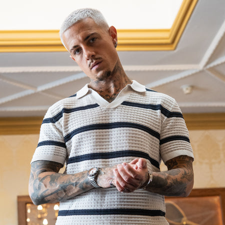 Deisler Knitted Polo Shirt - Cream/Navy
