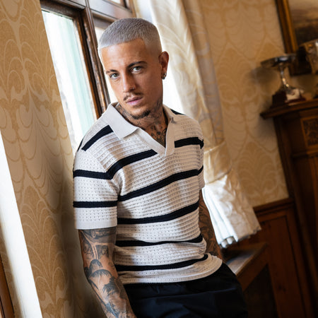 Deisler Knitted Polo Shirt - Cream/Navy