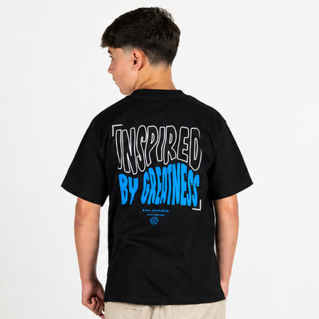 Bee Inspired Junior Aguirre T-Shirt in Black/Blue, relaxed fit junior tee with a raised chest and back print