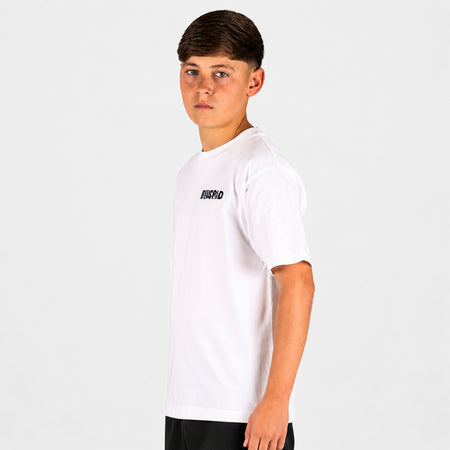 Bee Inspired Junior Aguirre T-Shirt in White/Pink, relaxed fit junior tee with a raised chest and back print