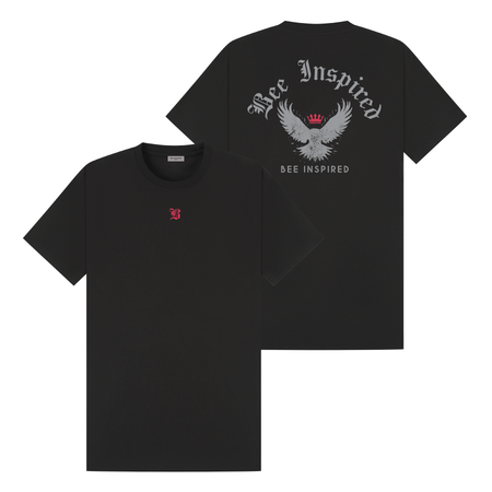 Bee Inspired Pacho T-Shirt in Black Relaxed Fit, boxy square oversized fit tee, a modern everyday essential, front view