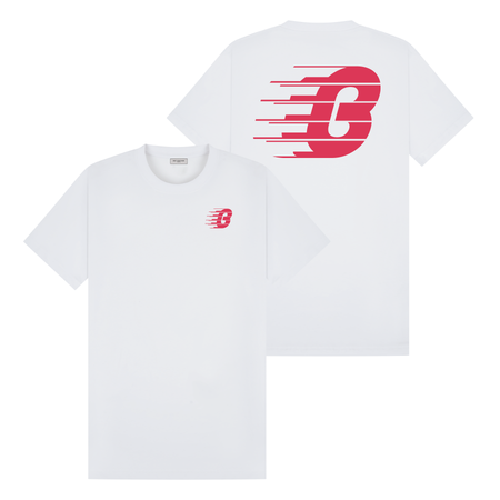 Bee Inspired Pavia T-Shirt in White/Red Relaxed Fit, boxy square oversized fit tee, a modern everyday essential, front view