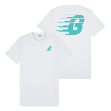 Bee Inspired Pavia T-Shirt in White/Teal Relaxed Fit, boxy square oversized fit tee, a modern everyday essential, front view
