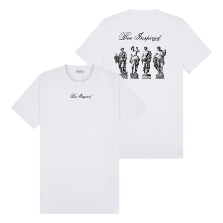 Bee Inspired Yepes T-Shirt in White Relaxed Fit, boxy square oversized fit tee, a modern everyday essential, front view
