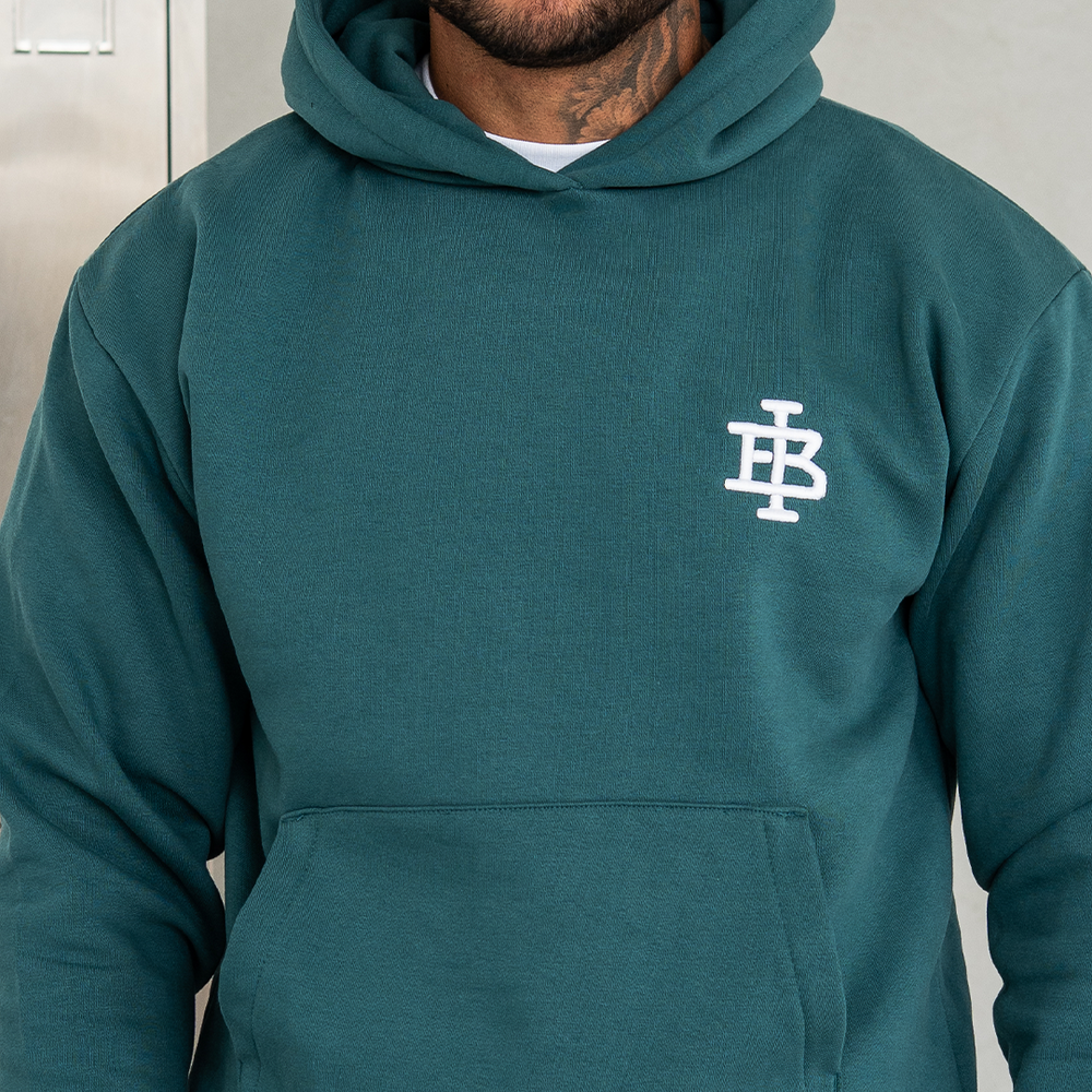 Bee Inspired Guedes Hoodie in Teal/White, close-up