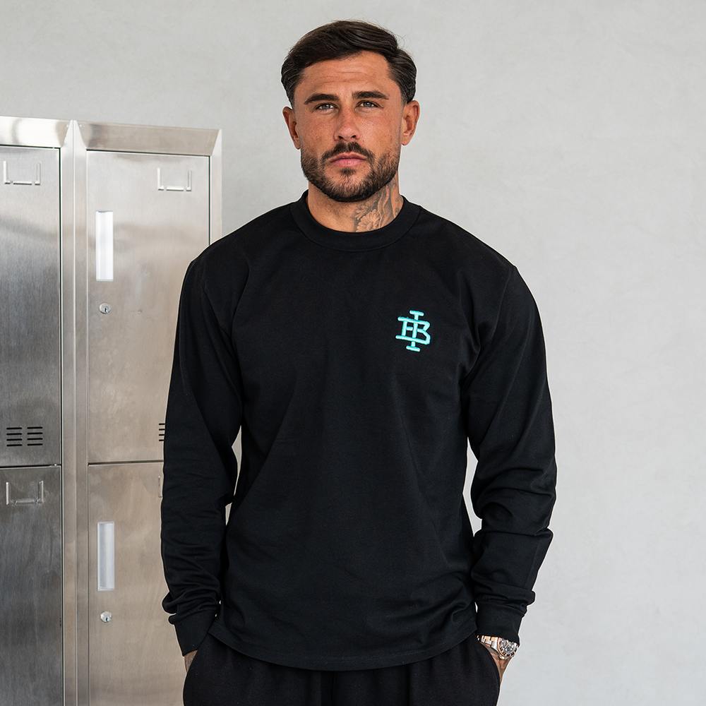 Bee Inspired Guedes Long Sleeve T-Shirt in Black/Aqua, front view