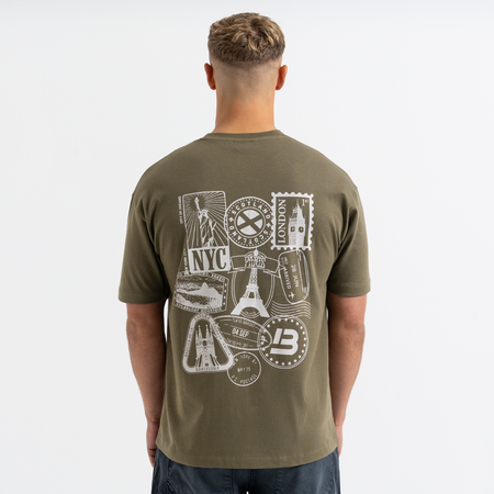 Bee Inspired Juninho T-Shirt in Khaki, relaxed fit tee with a heritage-inspired graphic, close-up