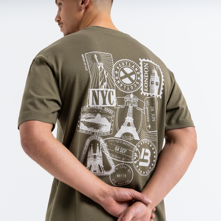 Bee Inspired Juninho T-Shirt in Khaki, relaxed fit tee with a heritage-inspired graphic, front view