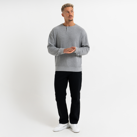 Bee Inspired Lavia Crew in Light Grey Marl, relaxed fit crew sweatshirt with an overlap collar, styled shot