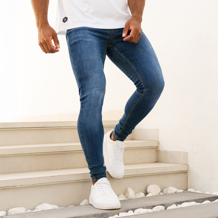 Bee Inspired Luca Skinny Stretch in Signature Dark Blue, skinny fit jeans in a high-spec stretch fabric, front view