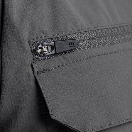 Bee Inspired Milito Hoodie in Charcoal, slim fit hoodie in ripstop fabric with 5 pockets, alternate angle