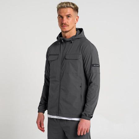 Bee Inspired Milito Hoodie in Charcoal, slim fit hoodie in ripstop fabric with 5 pockets, front view