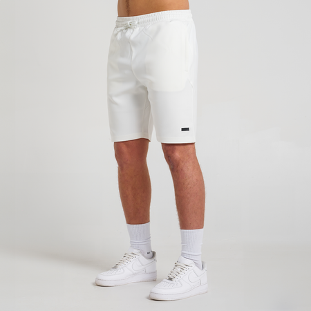 Bee Inspired Morata Short in Ivory, relaxed fit shorts in neoprene fabric with a branded hem print, front view