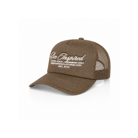 Bee Inspired Team Trucker Cap in Brown, trucker cap with a foam front and mesh back, front view
