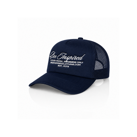 Bee Inspired Team Trucker Cap in Navy, trucker cap with a foam front and mesh back, front view