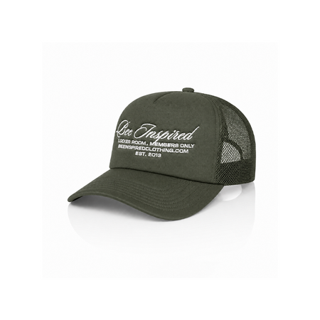 Bee Inspired Team Trucker Cap in Khaki, trucker cap with a foam front and mesh back, front view