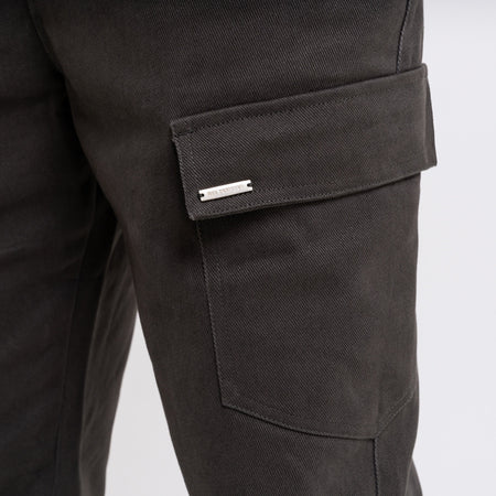 Bee Inspired Verdi Cargo Pant in Charcoal, relaxed fit carpenter-style cargo trousers with a drawcord waistband, back view