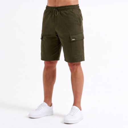 Bee Inspired Verdi Cargo Shorts in Khaki, relaxed fit carpenter-style cargo shorts, styled shot