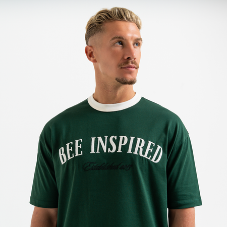 Bee Inspired Willock T-Shirt in Green, relaxed fit tee with a collegiate-inspired graphic, front view