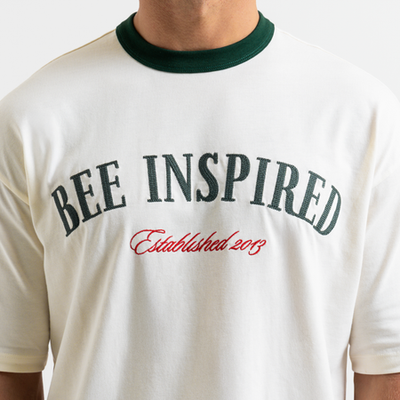 Bee Inspired Willock T-Shirt in Off-White, relaxed fit tee with a collegiate-inspired graphic, back view