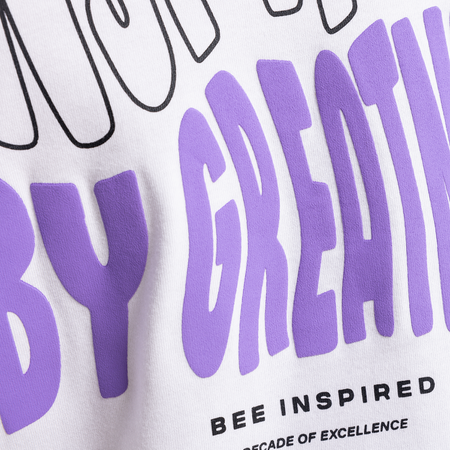 Bee Inspired Aguirre Long Sleeve T-Shirt in White/Purple, relaxed fit long sleeve tee with a raised print on the chest