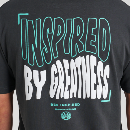 Bee Inspired Aguirre T-Shirt in Charcoal, relaxed fit tee with a raised print across chest and back, front view