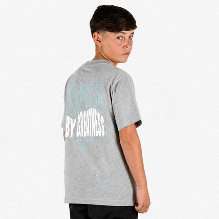Bee Inspired Junior Aguirre T-Shirt in Grey/Aqua, relaxed fit junior tee with a raised chest and back print, back view