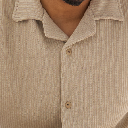 Bee Inspired Ake Shirt in Clay, short sleeve shirt with a classic camp collar, back view