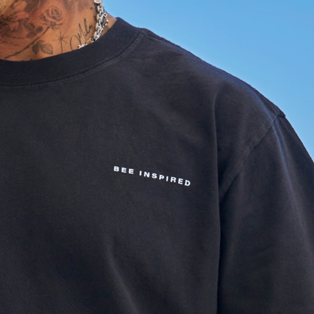 Bee Inspired Alonso Oversized T-Shirt in Faded Black, oversized fit graphic tee with a laid-back shape and faded wash