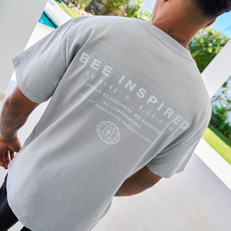 Bee Inspired Alonso Oversized T-Shirt in Faded Storm, oversized fit graphic tee with a laid-back shape and faded wash