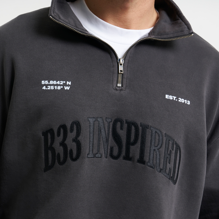 Bee Inspired Sosa 1/4 Zip in Washed Black, quarter-zip top in premium heavyweight cotton, close-up