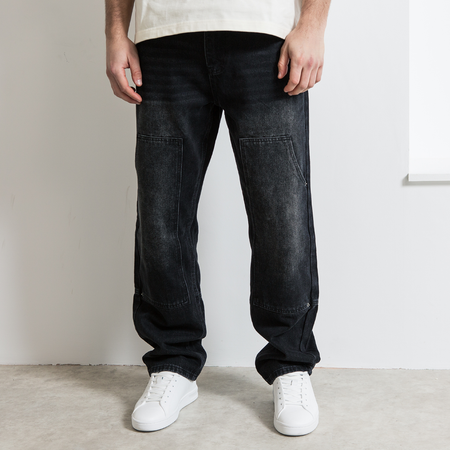 Bee Inspired Pirlo Relaxed Jeans in Black, relaxed fit jeans with structured workwear-inspired panelling, front view