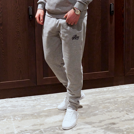 Bee Inspired Classic Jogpant in Grey, slim fit jogpants, close-up