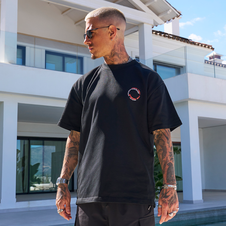 Bee Inspired Cote Oversized T-Shirt in Black, heavyweight cotton oversized tee with dropped shoulders, styled shot