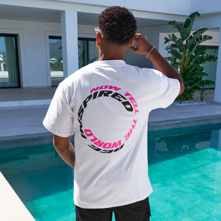 Bee Inspired Cote Oversized T-Shirt in White, heavyweight cotton oversized tee with dropped shoulders, front view