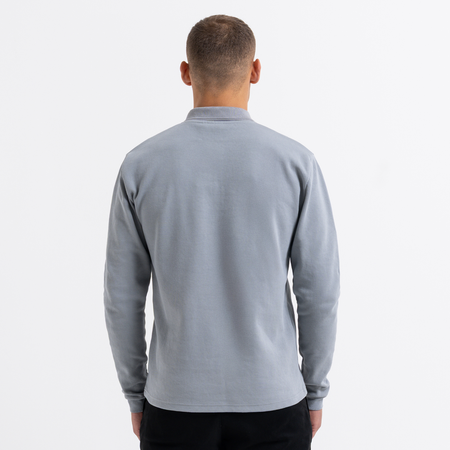 Bee Inspired Demme Long Sleeve Polo Shirt in Concrete, slim fit long sleeve polo shirt, close-up