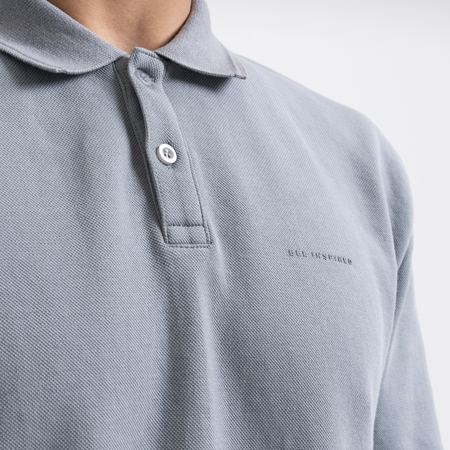 Bee Inspired Demme Long Sleeve Polo Shirt in Concrete, slim fit long sleeve polo shirt, back view