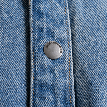 Bee Inspired Devine Overshirt in Mid Blue, relaxed fit cotton overshirt, alternate angle