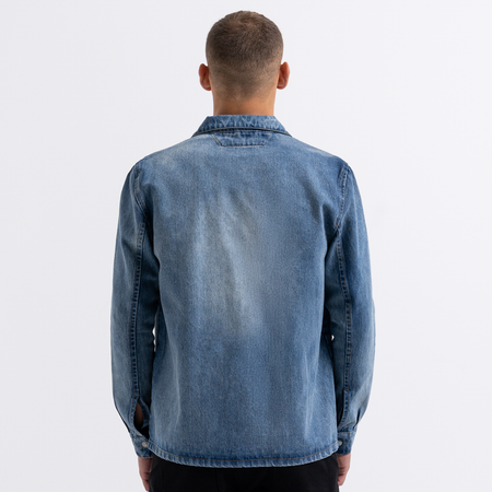 Bee Inspired Devine Overshirt in Mid Blue, relaxed fit cotton overshirt, front view