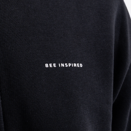 Bee Inspired Diallo Bomber in Black, relaxed fit bomber jacket built for everyday outerwear, front view