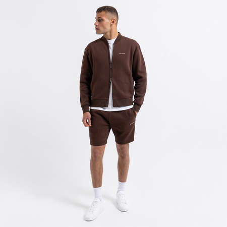 Bee Inspired Diallo Bomber in Coffee, relaxed fit bomber jacket built for everyday outerwear, close-up