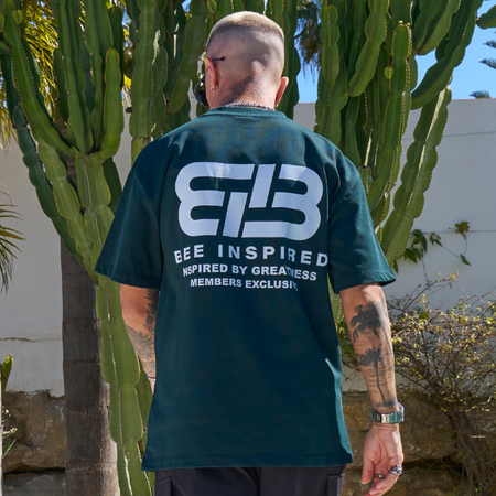 Bee Inspired Aimar Oversized T-Shirt in Pine Green, heavyweight cotton oversized tee with dropped shoulders, front view
