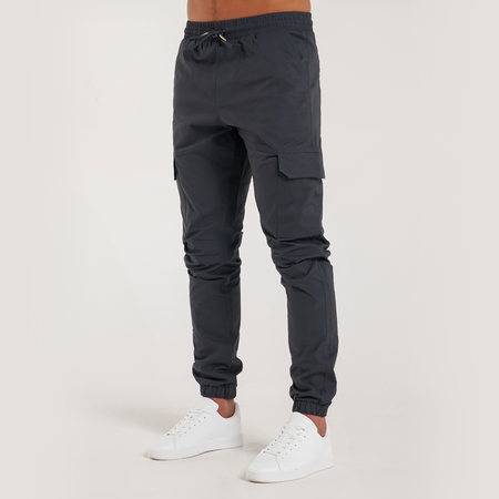 Bee Inspired Rivero Cargo Pants in Charcoal, regular fit cargo trousers with multiple utility pockets, styled shot