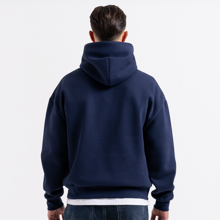 Bee Inspired Figo Hoodie in Navy, waffle fabric hoodie with a soft brushed backing, close-up