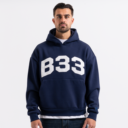 Bee Inspired Figo Hoodie in Navy, waffle fabric hoodie with a soft brushed backing, styled shot