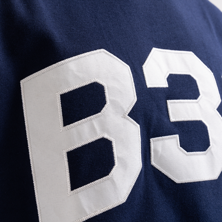 Bee Inspired Figo T-Shirt in Navy, heavyweight cotton tee with a large twill fabric appliqu\u00e9, back view